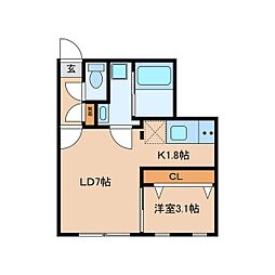 quador今池EAST 1階1LDKの間取り