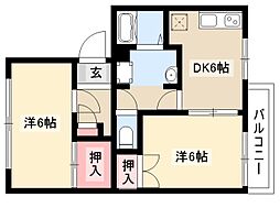 エステイト桐原 1階2DKの間取り