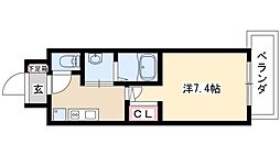 リバーコート砂田橋I 13階1Kの間取り