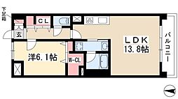 フェリクス八事表山 2階1LDKの間取り