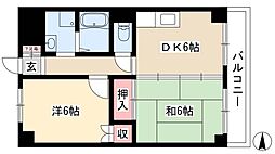 ハウスアベニュー 6階2DKの間取り