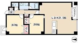コモド覚王山 1階2LDKの間取り