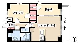 プラチナム 9階2LDKの間取り