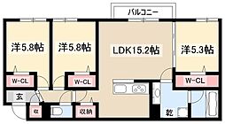 名古屋市名東区社台2丁目アパート 3LDKの間取図画像