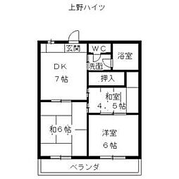 上野ハイツ 3DKの間取図画像