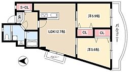丸美ハイツ 2LDKの間取図画像
