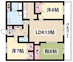 グランドハイリス本山 3LDKの間取図画像