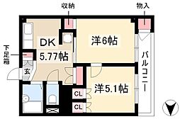 サンビル 2DKの間取図画像
