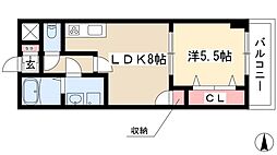 ワイズタワー徳川 1LDKの間取図画像