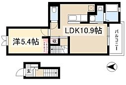 オリジーヌ 1LDKの間取図画像