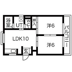 サンハイム中橋 2LDKの間取図画像