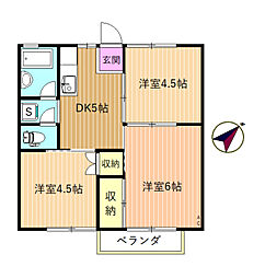 かしまハイツ2 3DKの間取図画像