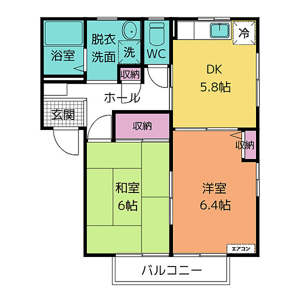 カーサ・ベラ 206｜富山県富山市向新庄町5丁目(賃貸アパート2DK・2階・45.15㎡)の写真 その2