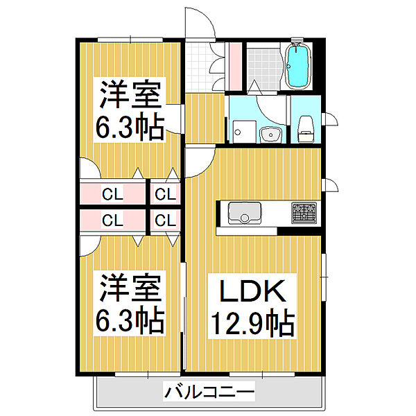 メゾン・ド・レディ ｜長野県松本市大字岡田下岡田(賃貸アパート2LDK・2階・56.89㎡)の写真 その2