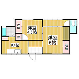 宮渕本村奥貸家　南 2Kの間取り