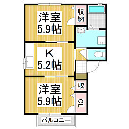 エスポワールひばりヶ丘 1階2Kの間取り