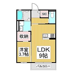 パーシモンハウス 1LDKの間取図画像