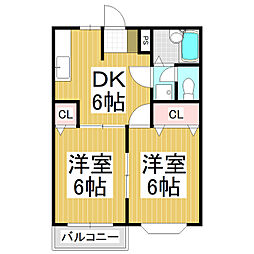シルクハウスB 2DKの間取図画像