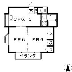 サンライズ桐B 2DKの間取図画像