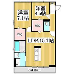 シエルクレールN 2LDKの間取図画像