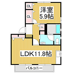 カーサ・マッローネB 1LDKの間取図画像