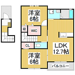 カーサ・アルバA 2LDKの間取図画像