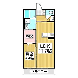 Grande広丘 A棟 1LDKの間取図画像