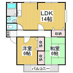 サンビレッジ明盛B 2LDKの間取図画像