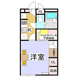 レオパレスダイナスティ 1Kの間取図画像