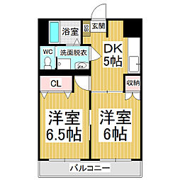 松原マンション 2DKの間取図画像