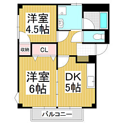 サナール・広丘 2DKの間取図画像