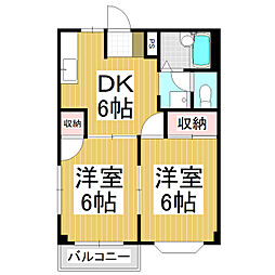 エルディム花水木東棟 2DKの間取図画像