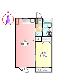 コーポ城西 1LDKの間取図画像