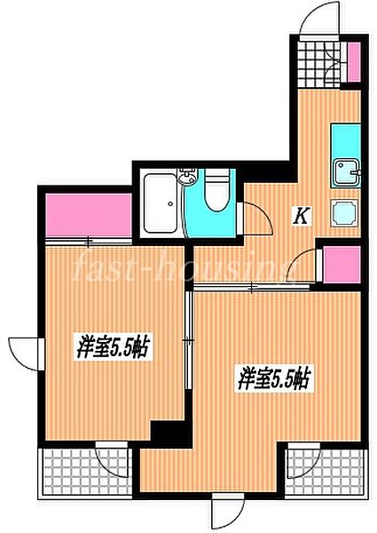 東京都小金井市本町6丁目(賃貸マンション2K・5階・34.63㎡)の写真 その2