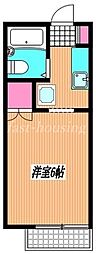 西武多摩川線 新小金井駅 徒歩3分の賃貸アパート 2階1Kの間取り