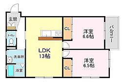 草津OMパレス 2LDKの間取図画像