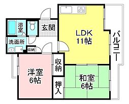 アルカディア中島 2LDKの間取図画像