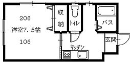 クレール・ラルフ 2階1Kの間取り