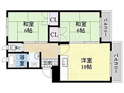五軒家ハイツA棟 2LDKの間取図画像
