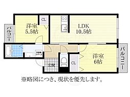 メゾン京命 4階2LDKの間取り