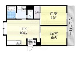 名古屋市営鶴舞線 川名駅 徒歩8分の賃貸マンション 3階2LDKの間取り