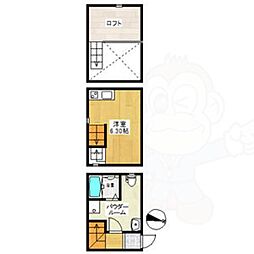 アースクエイク豊2 1階ワンルームの間取り