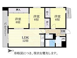 名古屋市営名城線 八事駅 徒歩6分の賃貸マンション 4階3LDKの間取り