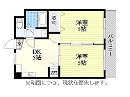 リリーハイツ丸山 3階2DKの間取り