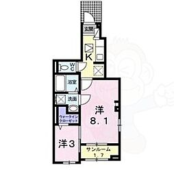 グランデイゾラ 1階1Kの間取り