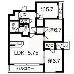 名古屋市営東山線 覚王山駅 徒歩11分の賃貸マンション 3階3LDKの間取り