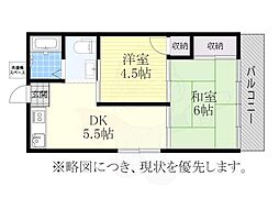名古屋市営鶴舞線 塩釜口駅 徒歩13分の賃貸アパート 2階2DKの間取り