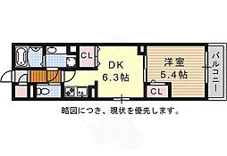 ボヌール御器所 3階1DKの間取り