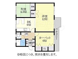 西一社団地12号棟 2LDKの間取図画像