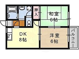 グリーンヒルズ室賀 2DKの間取図画像